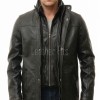 Men Obsidian Black Leather Car Coat | Premium Layered Winter Duster Jacket | Luxury Detachable Shearling Collar Cold Weather Overcoat