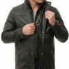 Men Obsidian Black Leather Car Coat | Premium Layered Winter Duster Jacket | Luxury Detachable Shearling Collar Cold Weather Overcoat