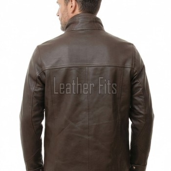 Men Mahogany Brown Leather Car Coat | Luxury Layered Winter Overcoat | Premium Smooth Lambskin Detachable Trim Long Duster Jacket