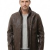 Men Mahogany Brown Leather Car Coat | Luxury Layered Winter Overcoat | Premium Smooth Lambskin Detachable Trim Long Duster Jacket