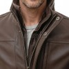 Men Mahogany Brown Leather Car Coat | Luxury Layered Winter Overcoat | Premium Smooth Lambskin Detachable Trim Long Duster Jacket