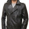 Men Dark Anthracite Leather Reefers Coat | Double Breasted Military Winter Duster | Premium Grained Cowhide Officer Style Overcoat