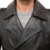 Men Dark Anthracite Leather Reefers Coat | Double Breasted Military Winter Duster | Premium Grained Cowhide Officer Style Overcoat
