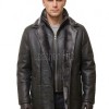 Men Dark Charcoal Leather Car Coat | Luxury Shearling Lined Winter Duster Jacket | Premium Matte Sheepskin Insulated Heavy Overcoat