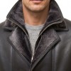 Men Dark Charcoal Leather Car Coat | Luxury Shearling Lined Winter Duster Jacket | Premium Matte Sheepskin Insulated Heavy Overcoat