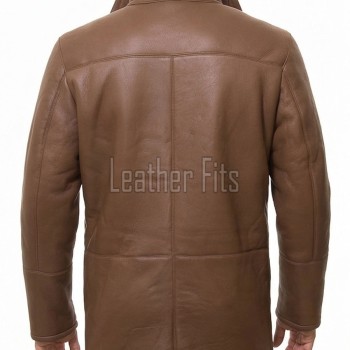 Men Tan Saddle Leather Car Coat | Luxury Winter Shearling Lined Duster Jacket | Premium Cognac Sheepskin Insulated Heavy Overcoat