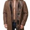Men Tan Saddle Leather Car Coat | Luxury Winter Shearling Lined Duster Jacket | Premium Cognac Sheepskin Insulated Heavy Overcoat