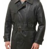 Men Onyx Black Leather Trench Coat | Double Breasted Military Officer Duster | Premium Lambskin Belted Long Winter Overcoat