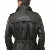 Men Onyx Black Leather Trench Coat | Double Breasted Military Officer Duster | Premium Lambskin Belted Long Winter Overcoat