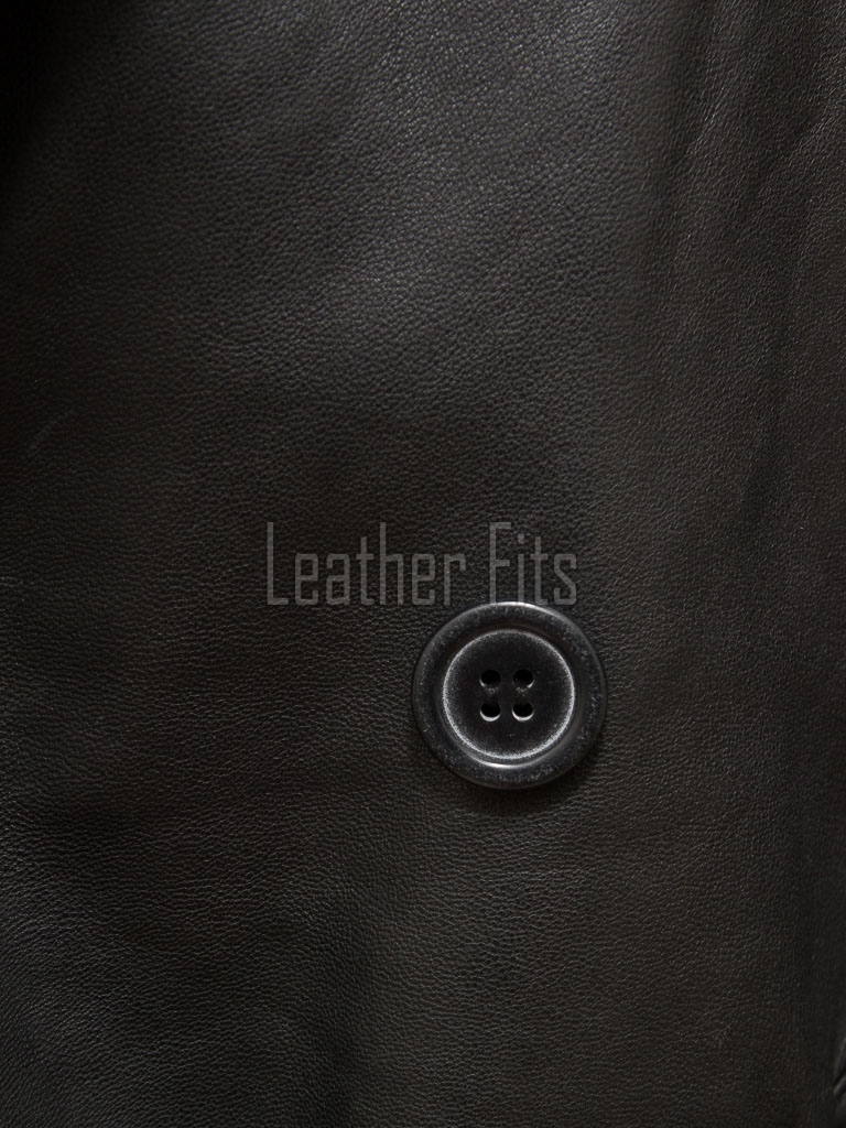 Men Onyx Black Leather Trench Coat | Double Breasted Military Officer Duster | Premium Lambskin Belted Long Winter Overcoat