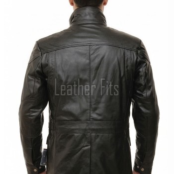 Men Obsidian Black Leather Field Coat | Multi Pocket Military Winter Parka | Premium Lambskin Insulated Double Zip Long Overcoat