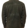 Men Olive Green Suede Leather Car Coat | Luxury Timber Brown Trimmed Duster | Premium Nubuck Insulated Heavy Winter Field Overcoat