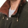 Men Olive Green Suede Leather Car Coat | Luxury Timber Brown Trimmed Duster | Premium Nubuck Insulated Heavy Winter Field Overcoat