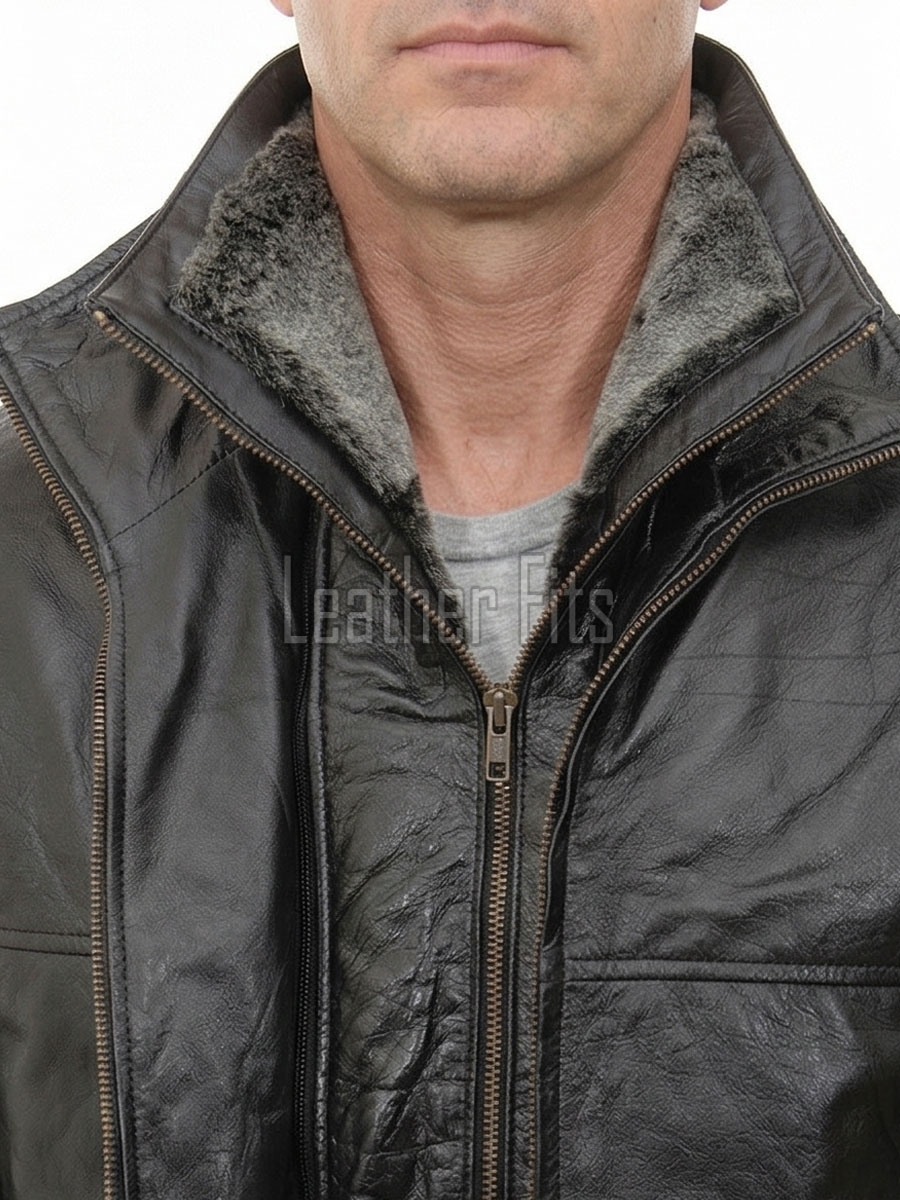 Men Espresso Brown Leather Car Coat | Luxury Winter Shearling Lined Duster | Premium Sheepskin Insulated Heavy Mock Neck Overcoat