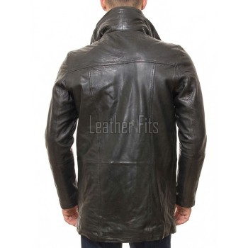 Men Charcoal Grey Leather Car Coat | Luxury Winter Shearling Lined Overcoat | Premium Lambskin Insulated Double Zip Heavy Duster