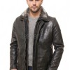 Men Charcoal Grey Leather Car Coat | Luxury Winter Shearling Lined Overcoat | Premium Lambskin Insulated Double Zip Heavy Duster