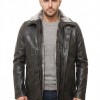 Men Charcoal Grey Leather Car Coat | Luxury Winter Shearling Lined Overcoat | Premium Lambskin Insulated Double Zip Heavy Duster