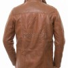 Men Cognac Tan Leather Car Coat | Luxury Winter Fleece Lined Duster | Premium Sheepskin Insulated Mock Neck Button Overcoat