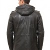 Men Black Leather Hooded Field Coat | Plaid Lined Military Utility Parka | Premium Distressed Lambskin Insulated Long Winter Overcoat