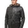 Men Black Leather Hooded Field Coat | Plaid Lined Military Utility Parka | Premium Distressed Lambskin Insulated Long Winter Overcoat