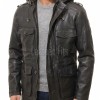 Men Black Leather Hooded Field Coat | Plaid Lined Military Utility Parka | Premium Distressed Lambskin Insulated Long Winter Overcoat