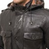 Men Black Leather Hooded Field Coat | Plaid Lined Military Utility Parka | Premium Distressed Lambskin Insulated Long Winter Overcoat