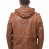 Men Whiskey Brown Leather Field Coat | Luxury Tartan Lined Cargo Parka | Premium Sheepskin Insulated Hooded Multi Pocket Overcoat