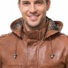 Men Whiskey Brown Leather Field Coat | Luxury Tartan Lined Cargo Parka | Premium Sheepskin Insulated Hooded Multi Pocket Overcoat
