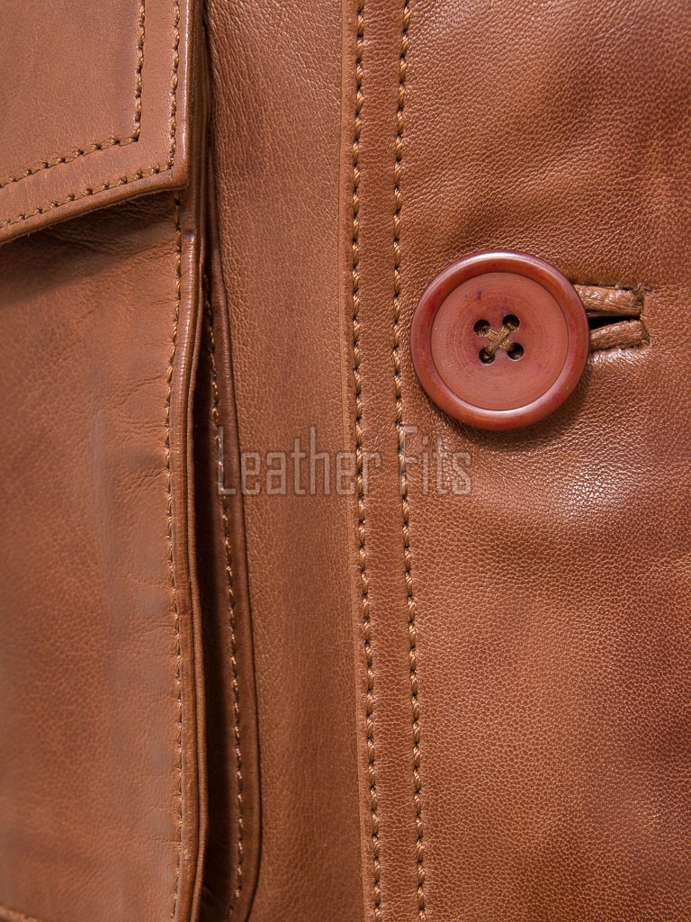 Men Whiskey Brown Leather Field Coat | Luxury Tartan Lined Cargo Parka | Premium Sheepskin Insulated Hooded Multi Pocket Overcoat