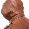 Men Whiskey Brown Leather Field Coat | Luxury Tartan Lined Cargo Parka | Premium Sheepskin Insulated Hooded Multi Pocket Overcoat