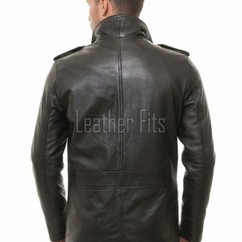 Men Dark Espresso Leather Field Coat | Luxury Winter Military Cargo Parka | Premium Lambskin Insulated Long Officer Car Overcoat
