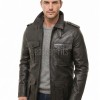 Men Dark Espresso Leather Field Coat | Luxury Winter Military Cargo Parka | Premium Lambskin Insulated Long Officer Car Overcoat