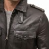 Men Dark Espresso Leather Field Coat | Luxury Winter Military Cargo Parka | Premium Lambskin Insulated Long Officer Car Overcoat