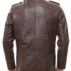 Men Mahogany Brown Leather Field Coat | Luxury Winter Military Cargo Parka | Premium Sheepskin Insulated Long Officer Car Overcoat