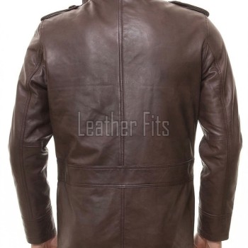 Men Mahogany Brown Leather Field Coat | Luxury Winter Military Cargo Parka | Premium Sheepskin Insulated Long Officer Car Overcoat