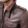 Men Mahogany Brown Leather Field Coat | Luxury Winter Military Cargo Parka | Premium Sheepskin Insulated Long Officer Car Overcoat