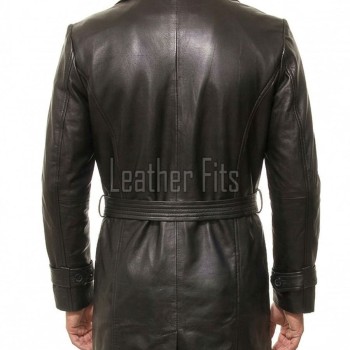 Men Onyx Black Leather Trench Coat | Luxury Winter Belted Duster Parka | Premium Lambskin Tailored Long Matrix Overcoat