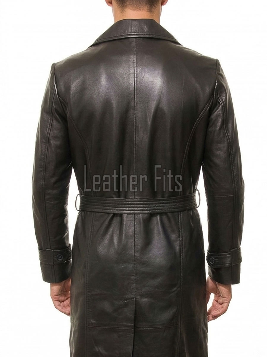 Men Onyx Black Leather Trench Coat | Luxury Winter Belted Duster Parka | Premium Lambskin Tailored Long Matrix Overcoat