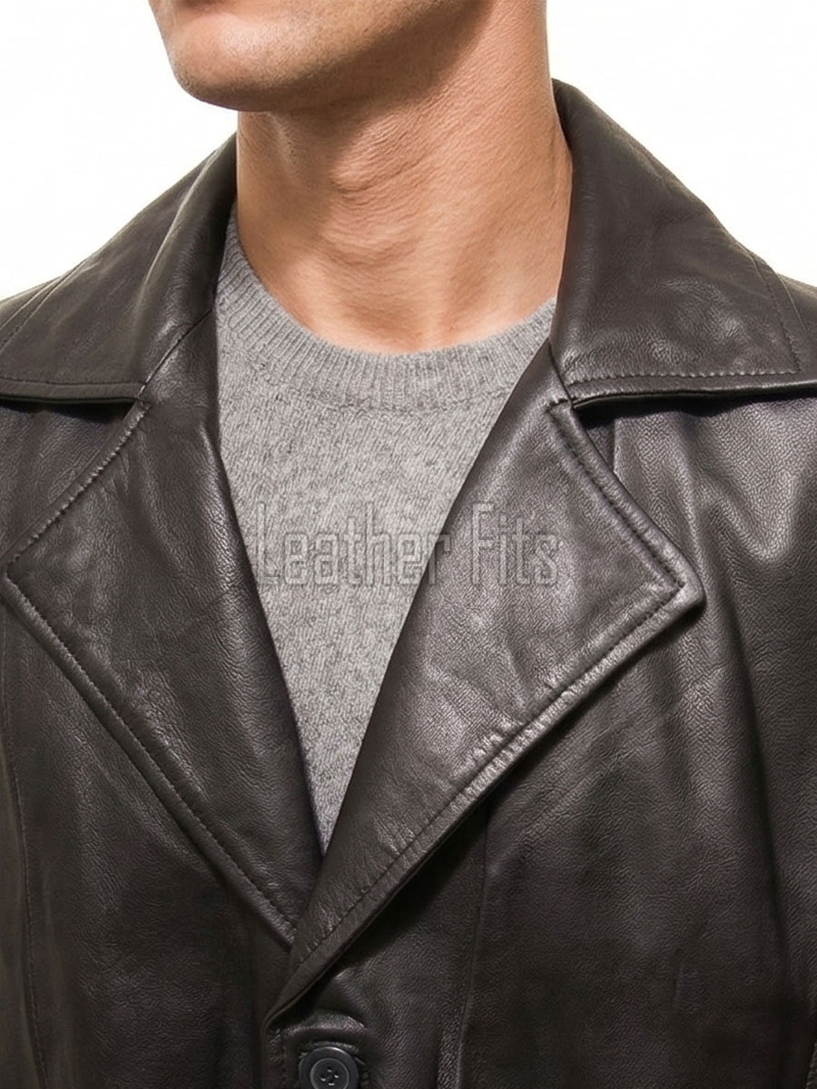 Men Onyx Black Leather Trench Coat | Luxury Winter Belted Duster Parka | Premium Lambskin Tailored Long Matrix Overcoat