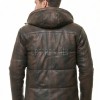 Men Antique Espresso Leather Puffer Coat | Luxury Winter Insulated Hooded Parka | Premium Distressed Lambskin Heavy Car Jacket