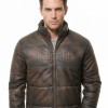Men Antique Espresso Leather Puffer Coat | Luxury Winter Insulated Hooded Parka | Premium Distressed Lambskin Heavy Car Jacket