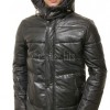 Men Obsidian Black Leather Puffer Coat | Luxury Winter Down Car Parka | Premium Quilted Lambskin Insulated Long Jacket