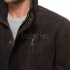 Men Dark Charcoal Suede Car Coat | Luxury Winter Matte Leather Overcoat | Premium Genuine Calfskin Tailored Minimalist Mid-Length Jacket