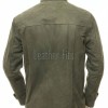 Men Olive Green Nubuck Car Coat | Luxury Winter Matte Leather Overcoat | Premium Genuine Sheepskin Tailored Minimalist Mid-Length Jacket