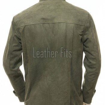 Men Olive Green Nubuck Car Coat | Luxury Winter Matte Leather Overcoat | Premium Genuine Sheepskin Tailored Minimalist Mid-Length Jacket