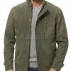 Men Olive Green Nubuck Car Coat | Luxury Winter Matte Leather Overcoat | Premium Genuine Sheepskin Tailored Minimalist Mid-Length Jacket