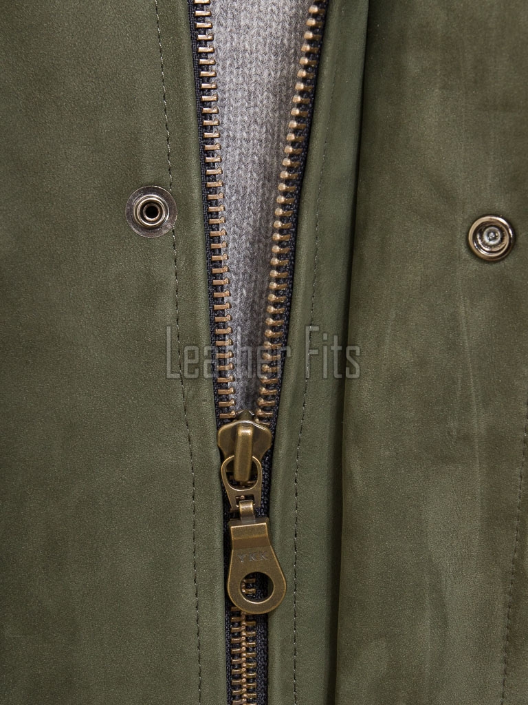 Men Olive Green Nubuck Car Coat | Luxury Winter Matte Leather Overcoat | Premium Genuine Sheepskin Tailored Minimalist Mid-Length Jacket