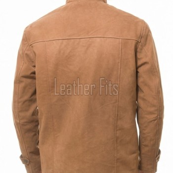 Men Cognac Tan Nubuck Leather Car Coat | Luxury Winter Matte Overcoat | Premium Genuine Sheepskin Tailored Mid-Length Suburban Jacket