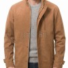 Men Cognac Tan Nubuck Leather Car Coat | Luxury Winter Matte Overcoat | Premium Genuine Sheepskin Tailored Mid-Length Suburban Jacket