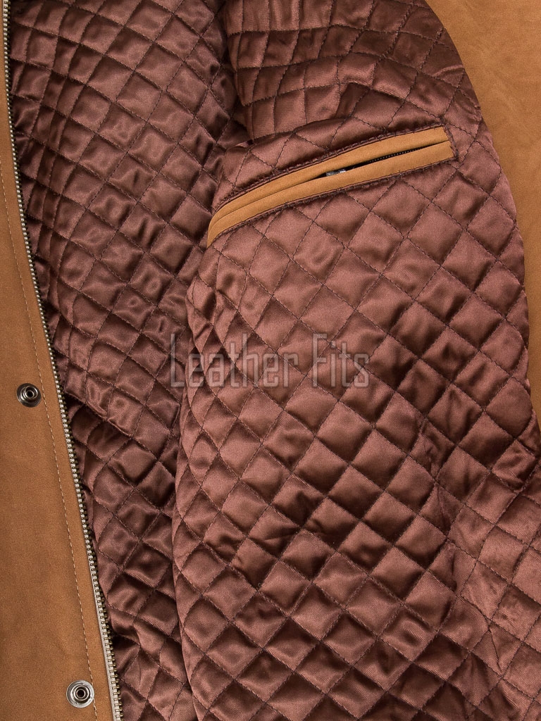 Men Cognac Tan Nubuck Leather Car Coat | Luxury Winter Matte Overcoat | Premium Genuine Sheepskin Tailored Mid-Length Suburban Jacket